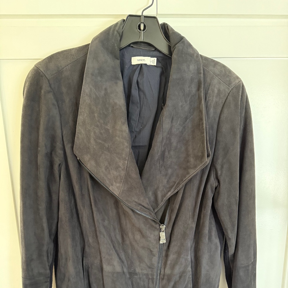 WOMENS VINCE NAVY LAMBSKIN LEATHER ZIP JACKET SIZE XL